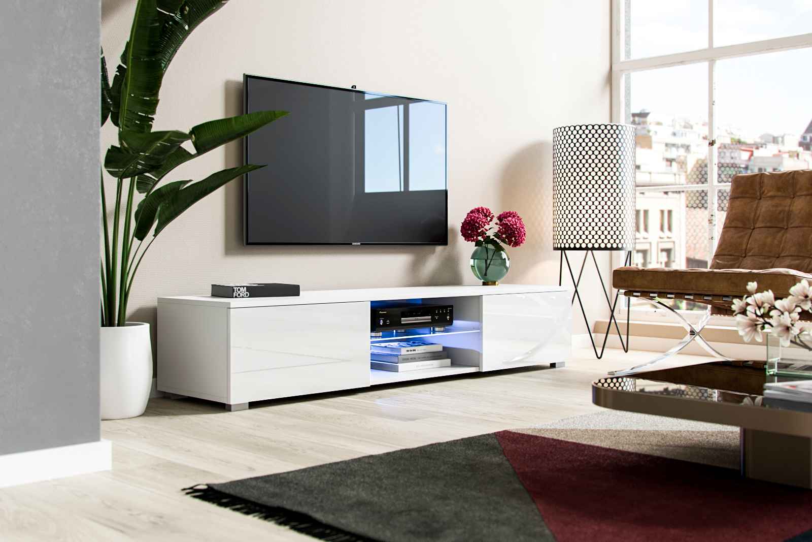 TV Cabinet  Bridgette White - White Gloss 140cm