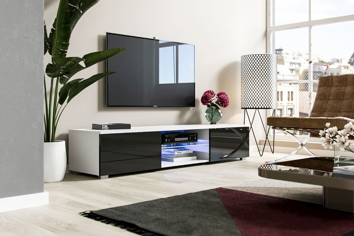 Meuble TV Bridgette noir brillant / blanc mat 40 x 140 x 36 cm 