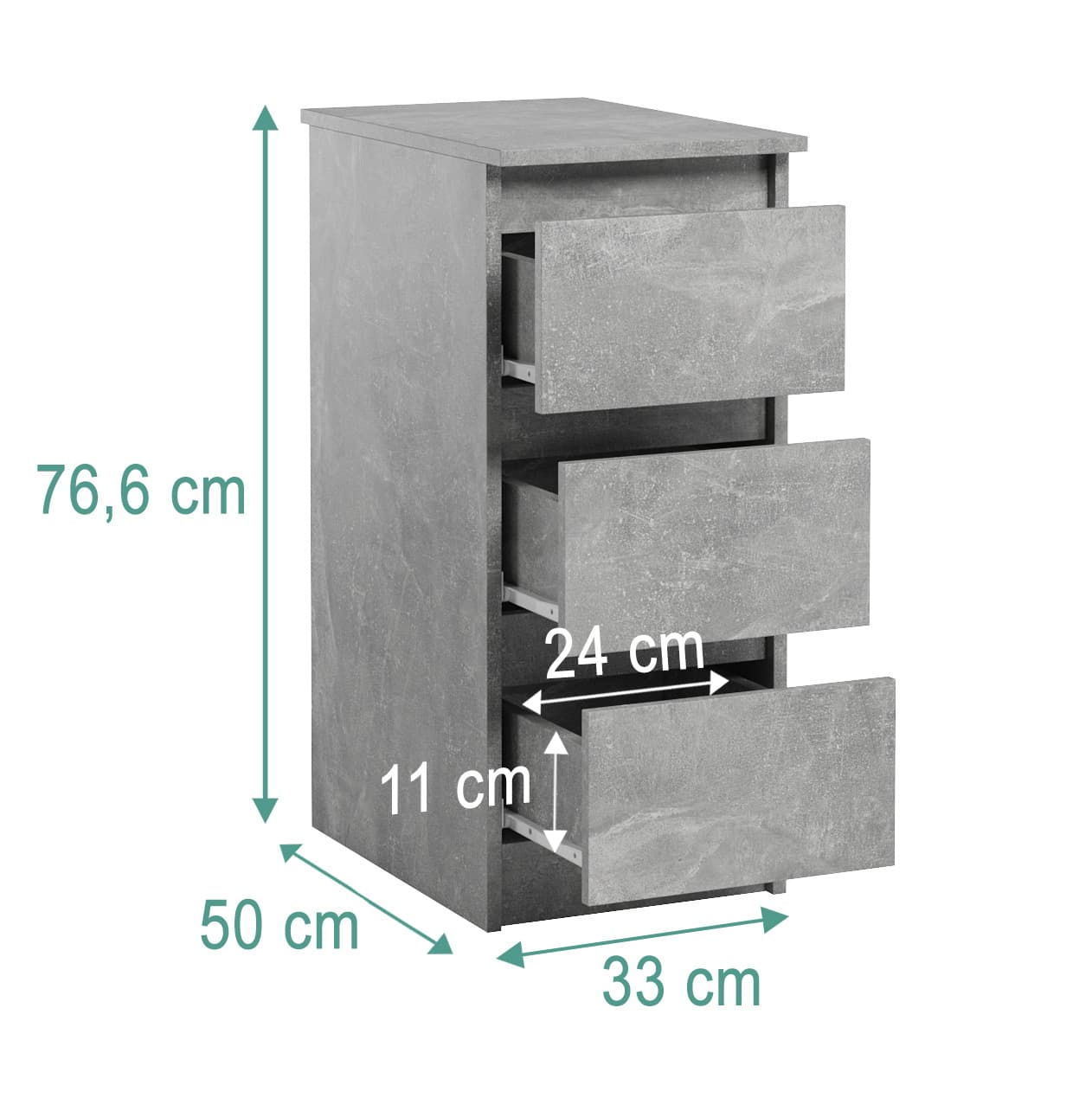 Caisson de bureau 3 tiroirs JARIS module complémentaire gris béton