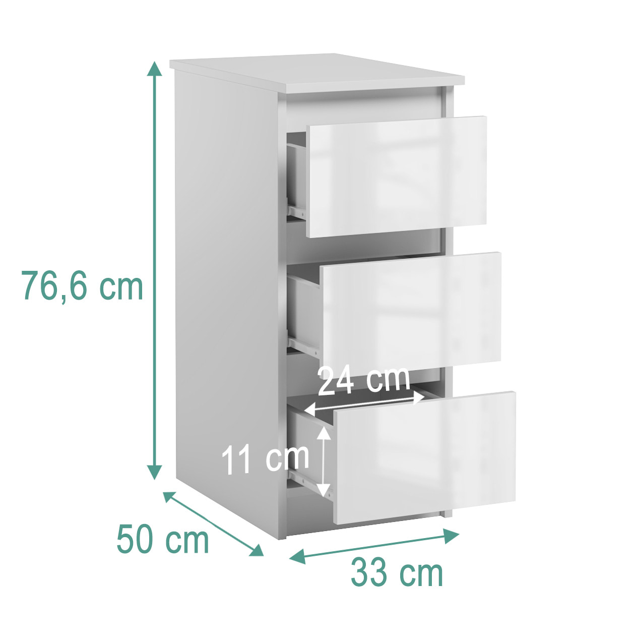 Caisson de bureau 3 tiroirs Jaris module complémentaire Brillant Blanc