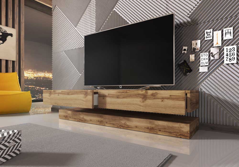 Meuble TV design Levitate chêne wotan 140 x 35 cm