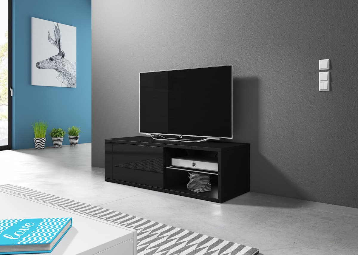 Meuble TV Top noir mat et noir brillant 100 x 35,8 x 30,5 cm