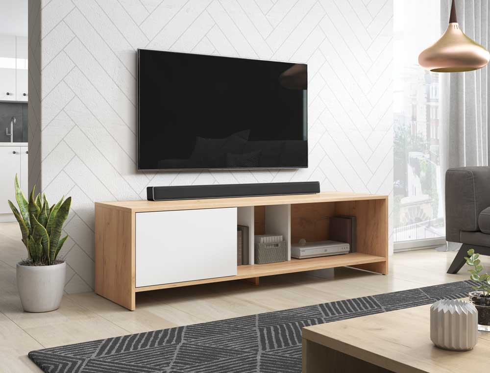Meuble TV Clarity chêne wotan et blanc mat 140 x 40,5 x 40 cm