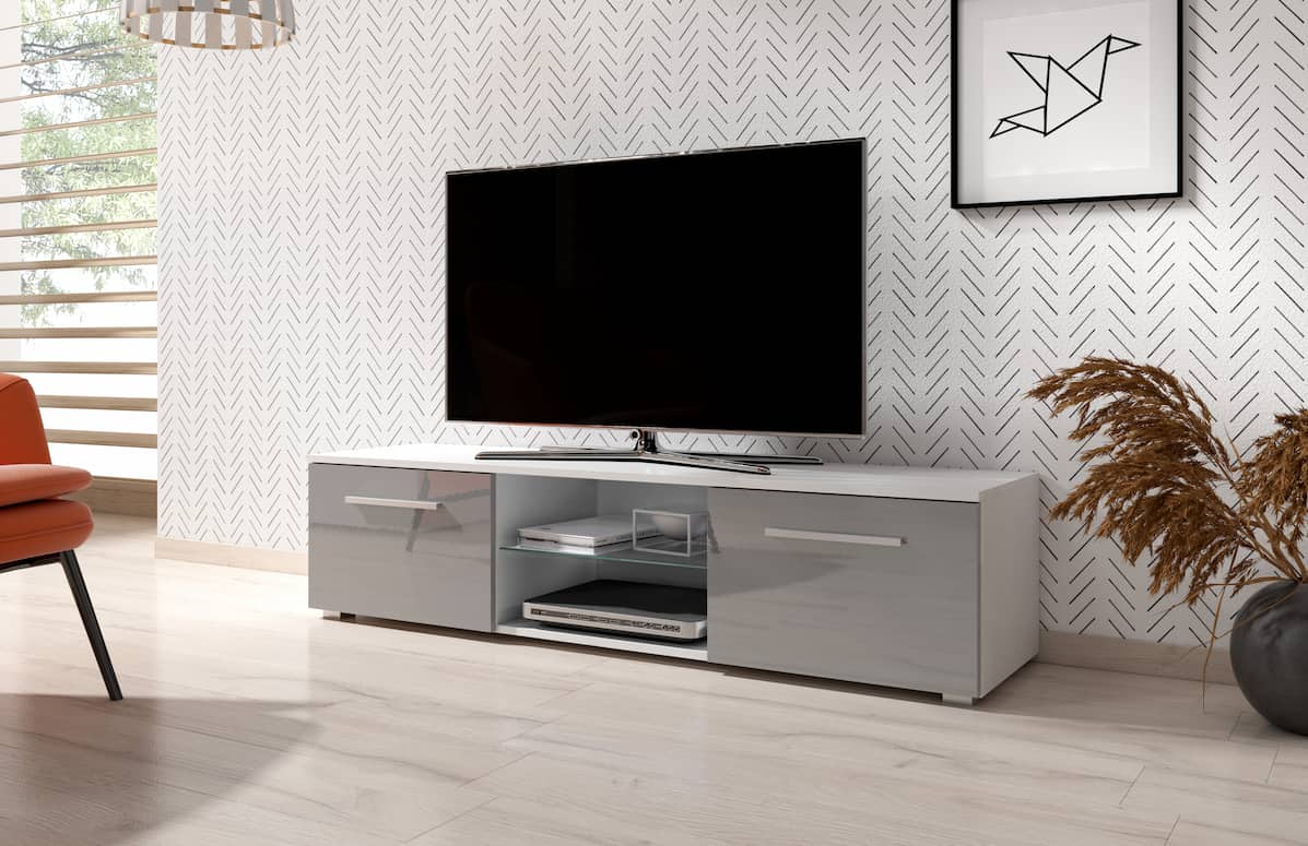Meuble TV Elvira I blanc mat et gris brillant 36 x 40 x 140 cm