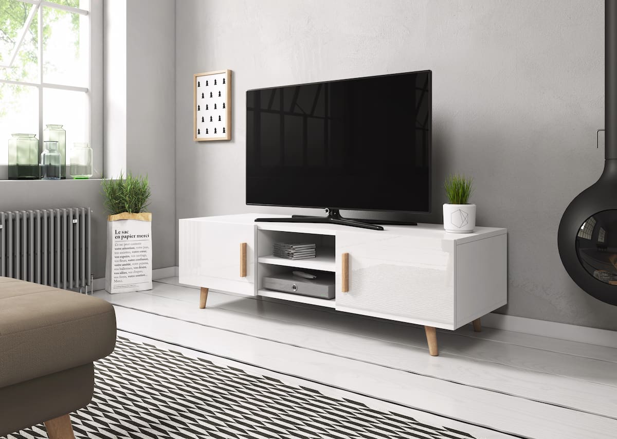 Meuble TV Ophelia blanc brillant 140 x 50 x 42 cm