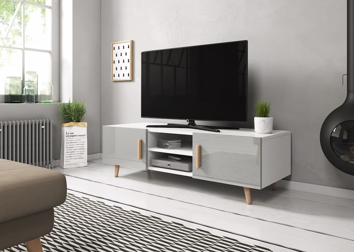 Meuble TV Ophelia gris brillant 140 x 50 x 42 cm