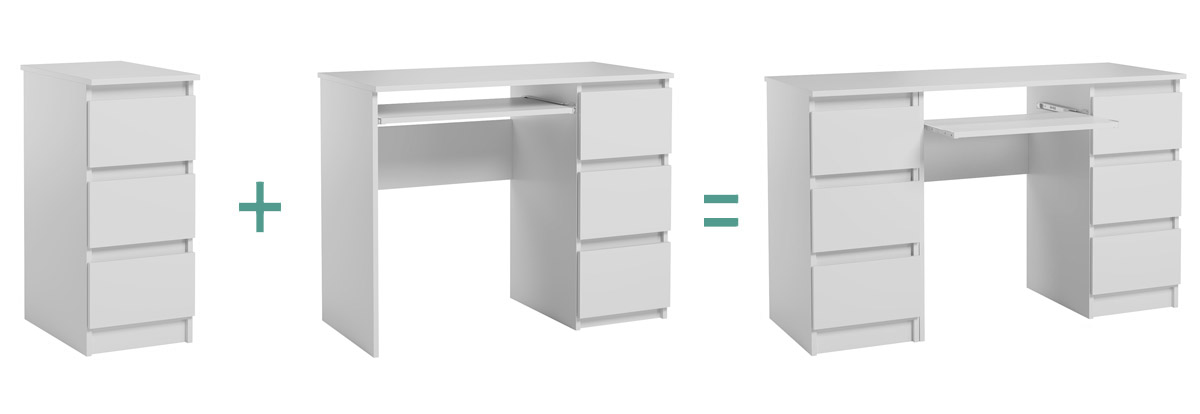 Bureau informatique blanc mat 123 cm 6 tiroirs et support clavier JARIS