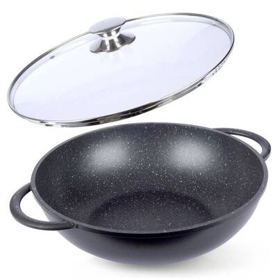 Patelnia wok z pokrywką granitowa GRANDE 32 cm