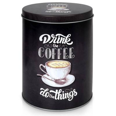 Pojemnik puszka zamykana na kawę i produkty sypkie aluminiowa czarna drink coffee