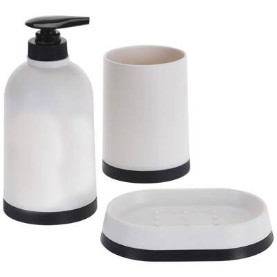 Zestaw łazienkowy dozownik do mydła kubek podstawka na mydło czarny-biały